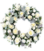 Coroana funerara rotunda cu trandafiri albi